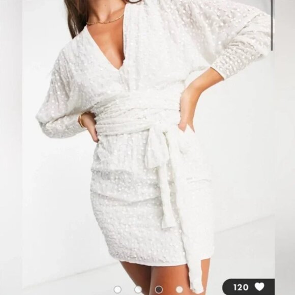 ASOS sequin wrap mini dress in white sequin - Picture 2 of 3